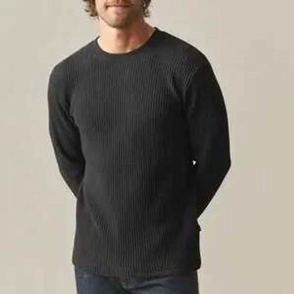 NEW American Giant Waffle Knit Thermal Top Mens Large Black Long Sleeve  USA